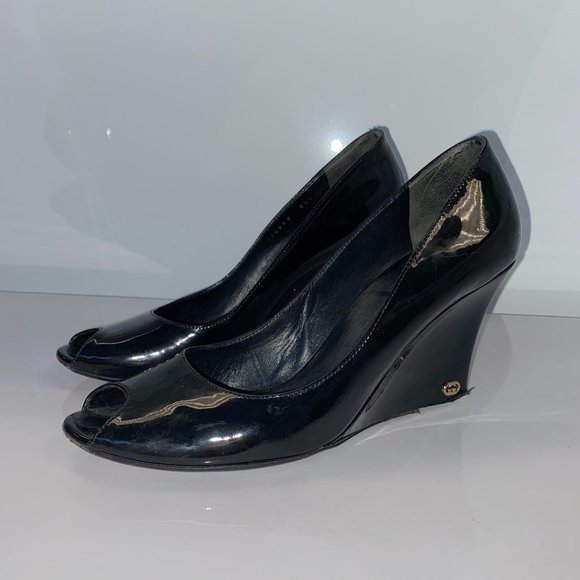 Gucci Patent Leather Peep Toe Wedges - Picture 5 of 5